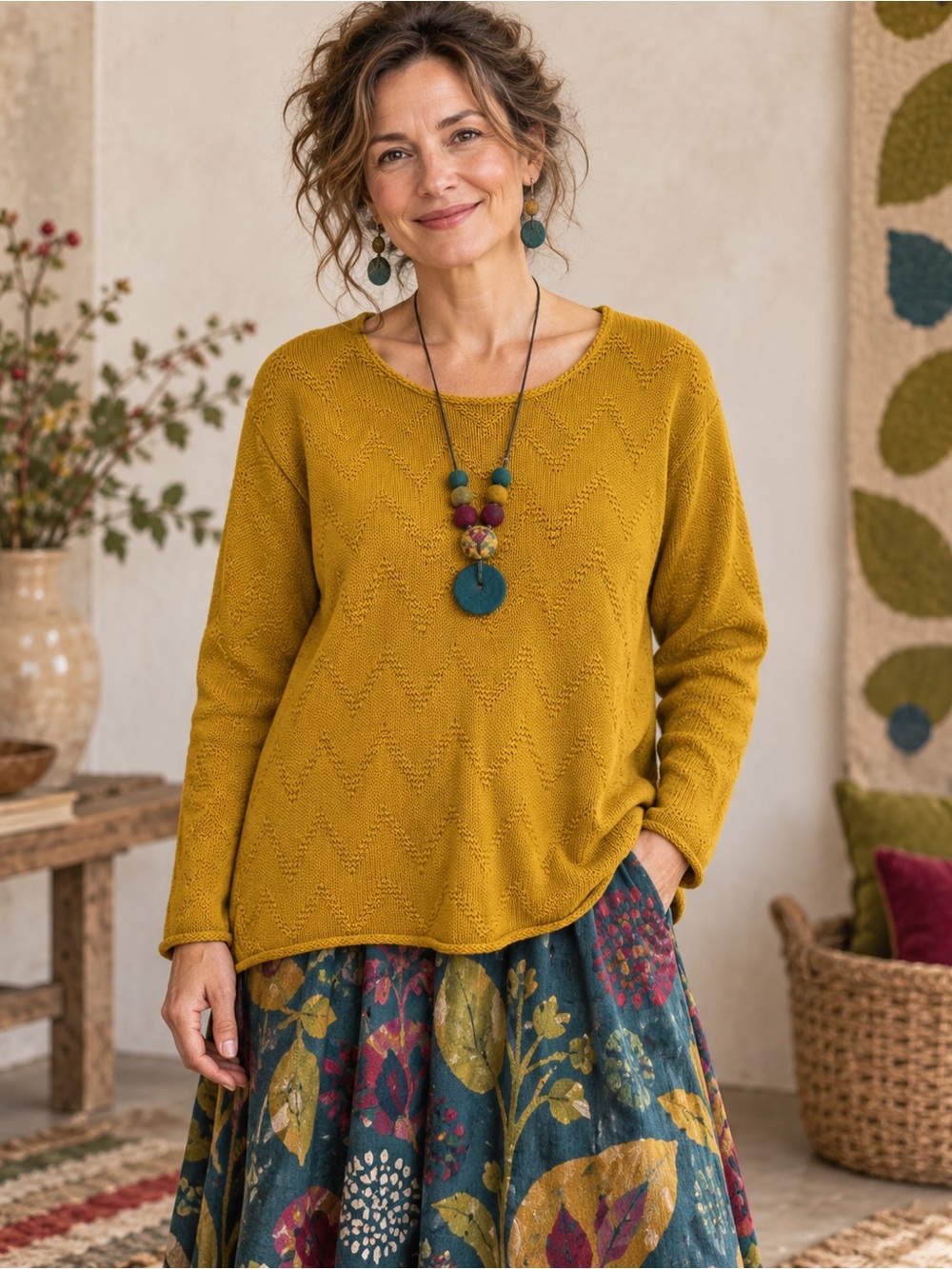 Gudrun Sjödén Organic Cotton Mustard Textured Knit Sweater Medium